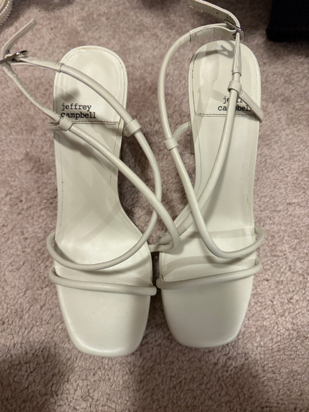 Jeffrey Campbell White Strappy Square-Toe Heels